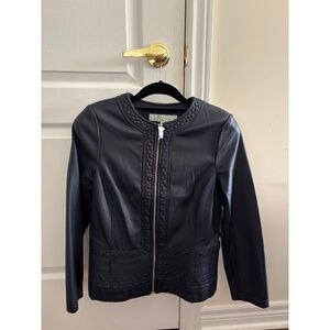 Cleo Petites Navy Faux Leather Quilted Moto Jacket NWT (S/P)